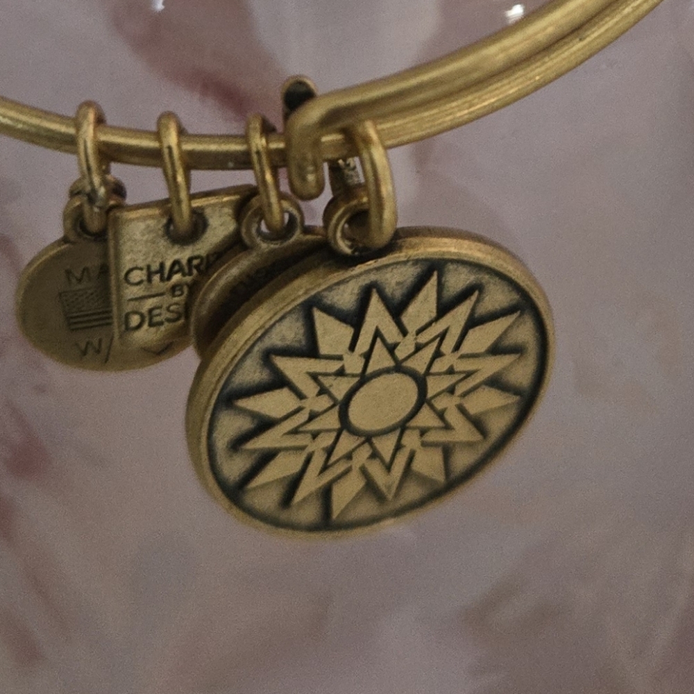Alex and Ani New Beginnings Sun Charm Bangle in Gold Tone Brass - Picture 1 of 3